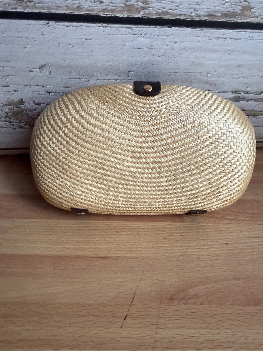Adrienne Vittadini Vintage Woven Clutch with Brown Leather Accent and Gem Detail - Picture 3 of 6